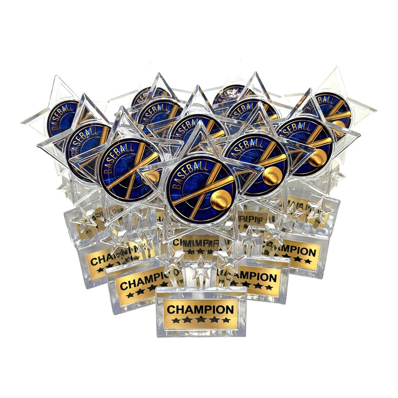 Express Medals 6.5 Inch Clear Acrylic Star Baseball Champion Trophy Awards (Pack of 12) - Image 1